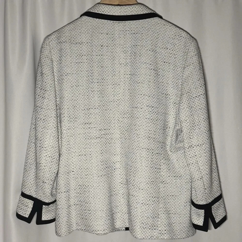 Kasper Tweed Contrast Black White 3 Button Women's Blazer Jacket Plus Size 18 - Picture 10 of 16